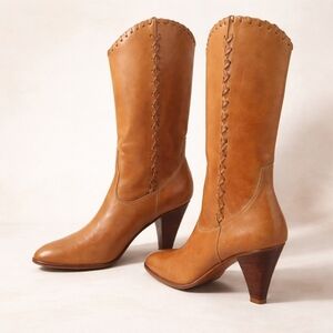 Vintage Nine West I-Teen Tan Leather Cowgirl Boots 5.5M Brazil